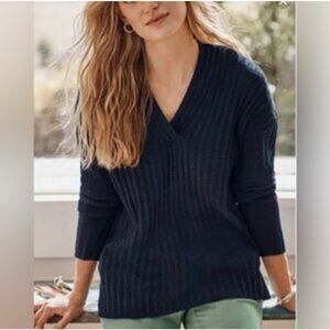J. Jill Chenille Knit Sweater Blue Ribbed V-Neck Long Sleeve Pullover XL Petite
